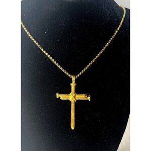 Cross Nail Necklace Gold Tone Plated Alloy Lobster Claw Clasp Box Chain 24 in